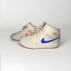 Kids Cream and Blue High-Top Sneakers
